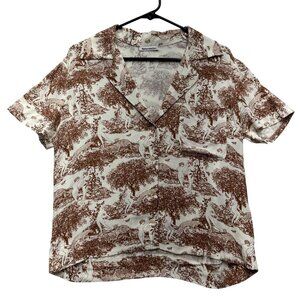 Reformation Cuba Button Up Toile Print Top Size M Nude Ladies Leopard Trees HTF